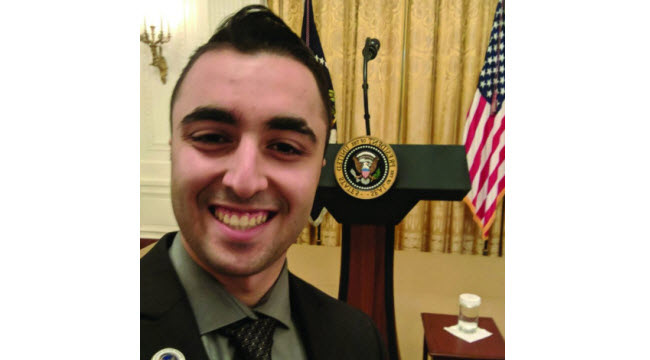 Junior accounting major and Turning Point USA president Joshua Aminov poses at the White House during his March 21 visit.